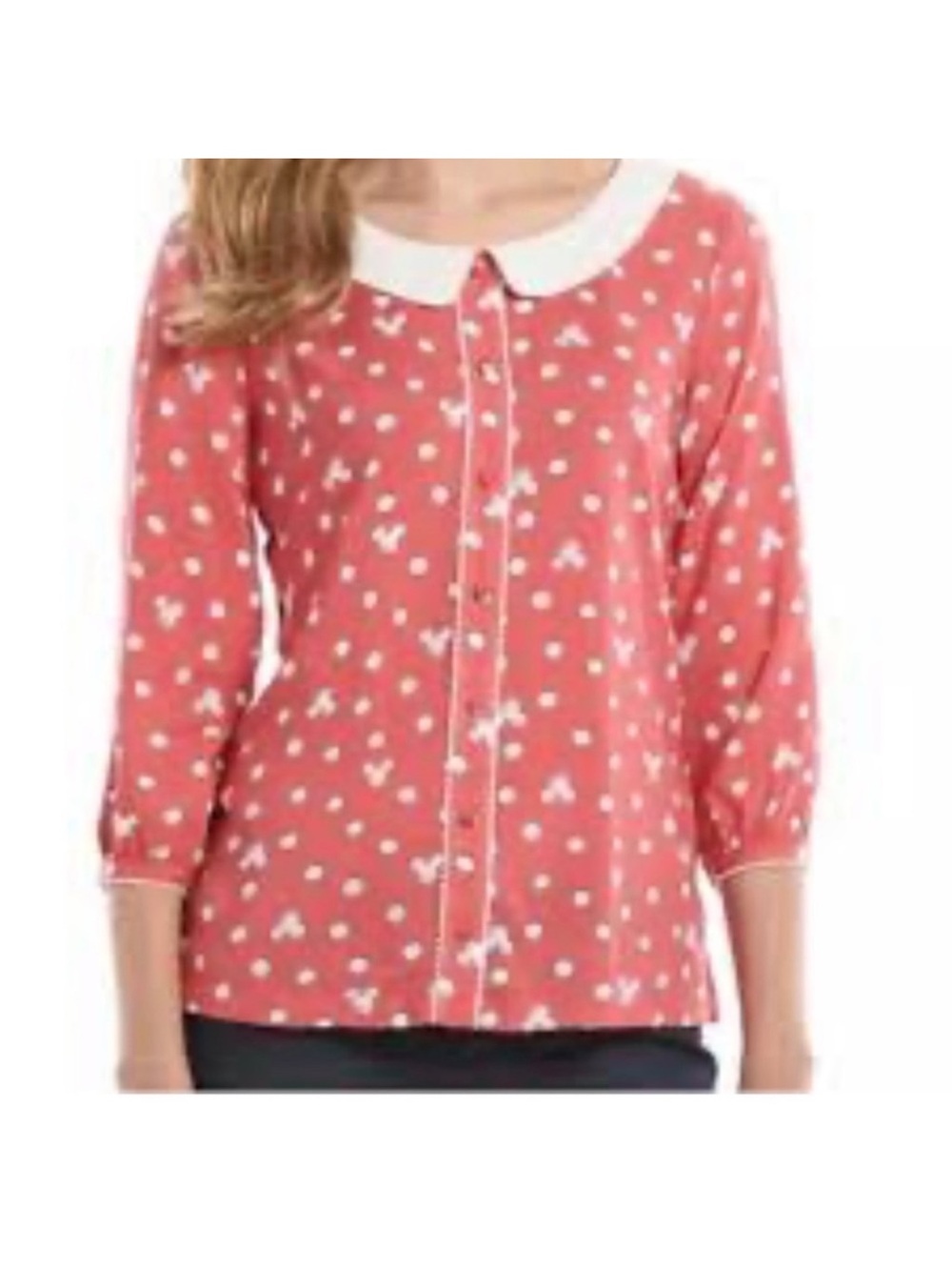 Disney Size Large Red Mickey Mouse Polkadot Button Blouse